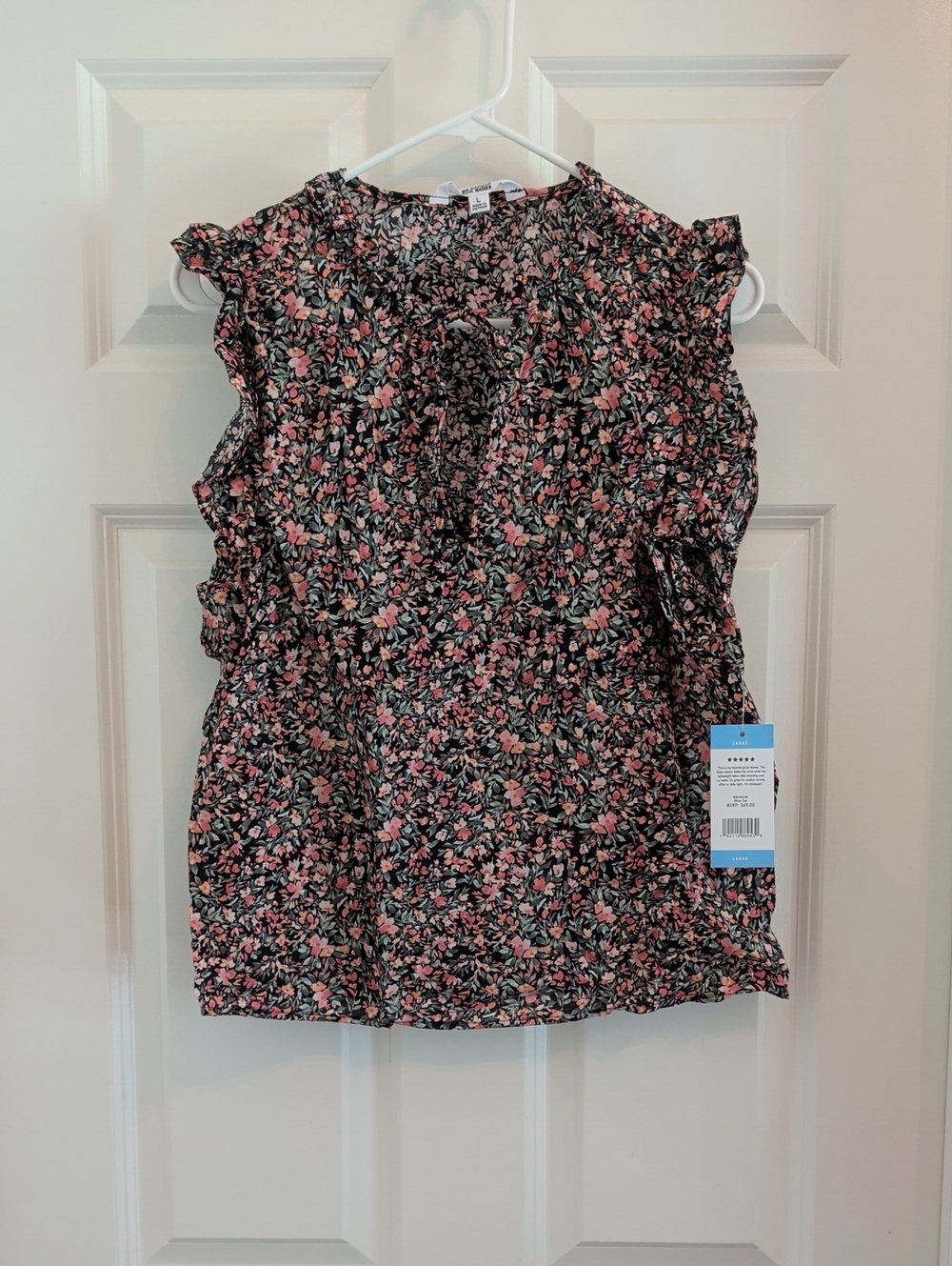 BB Dakota Black Blouse with Pink Floral Print